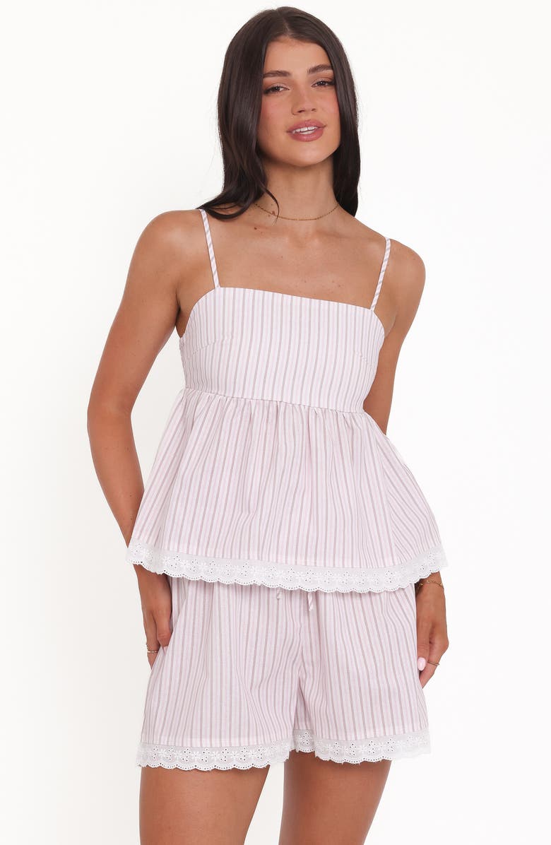 Petal & Pup Birdie Stripe Cotton Babydoll Camisole & Shorts Set, Alternate, color, Pink Stripe