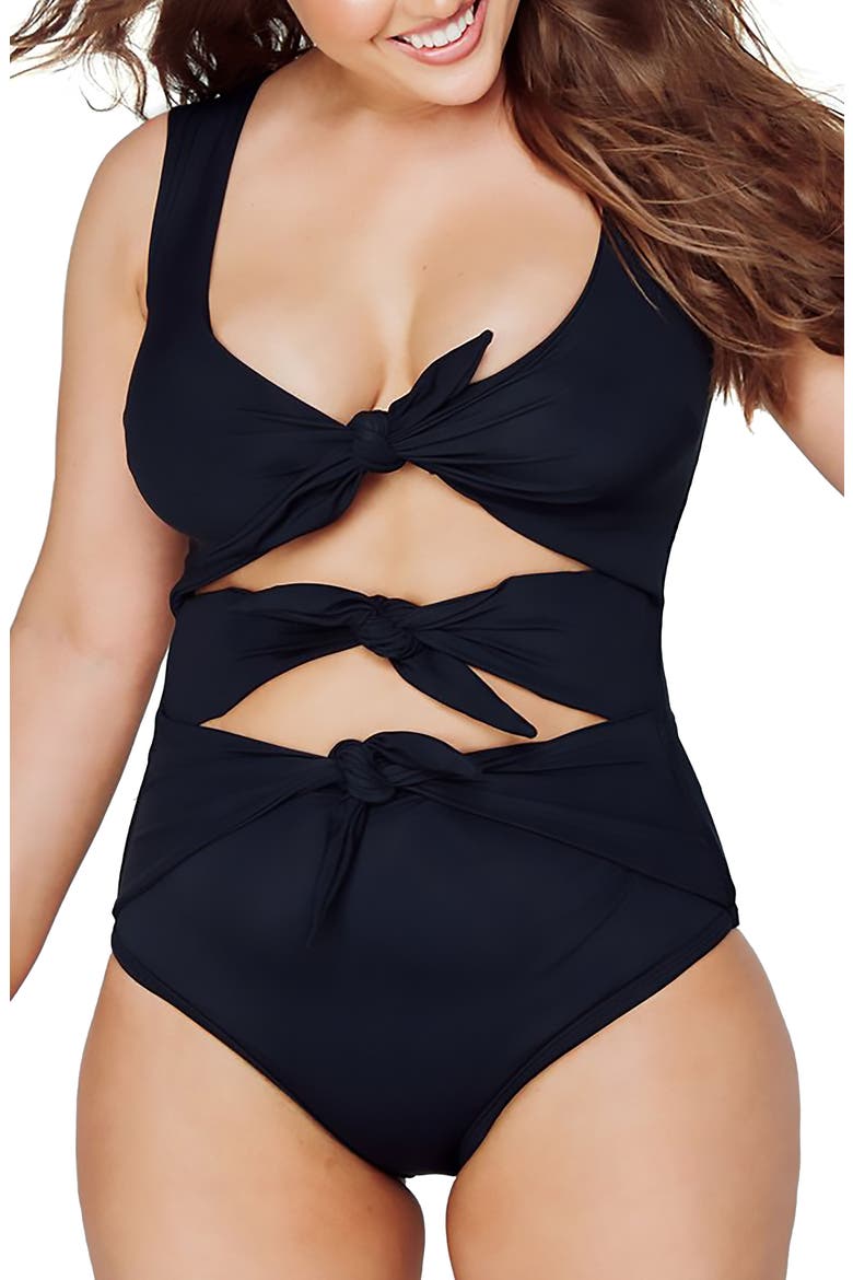Goddess One-Piece Swimsuit, Main, color, BLACK