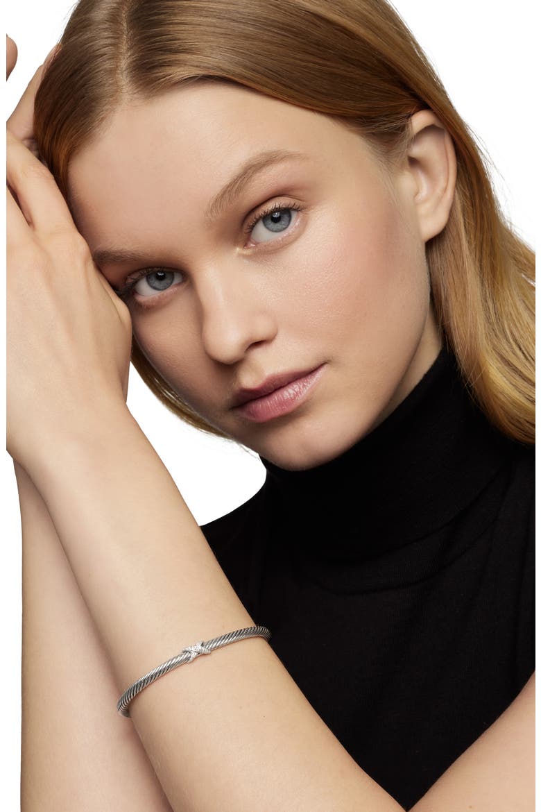 X Classic Cable Station Bracelet in Sterling Silver with Diamonds, 4mm, Alternate, color, SILVER/ DIAMOND