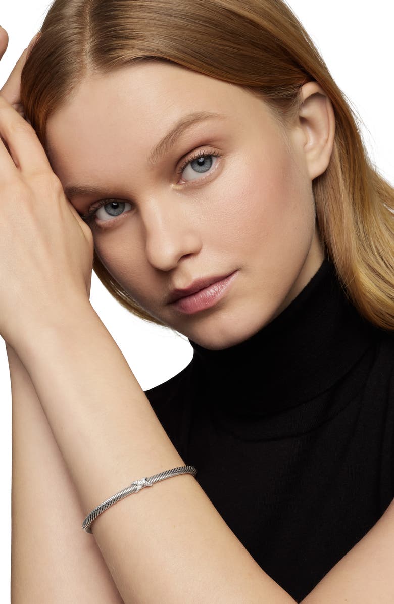 David Yurman X Classic Cable Station Bracelet in Sterling Silver with Diamonds, 4mm, Alternate, color, Silver/ Diamond