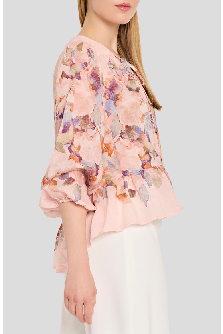Floral Print Peplum Chiffon Top, Alternate, color, TEA ROSE MULTI