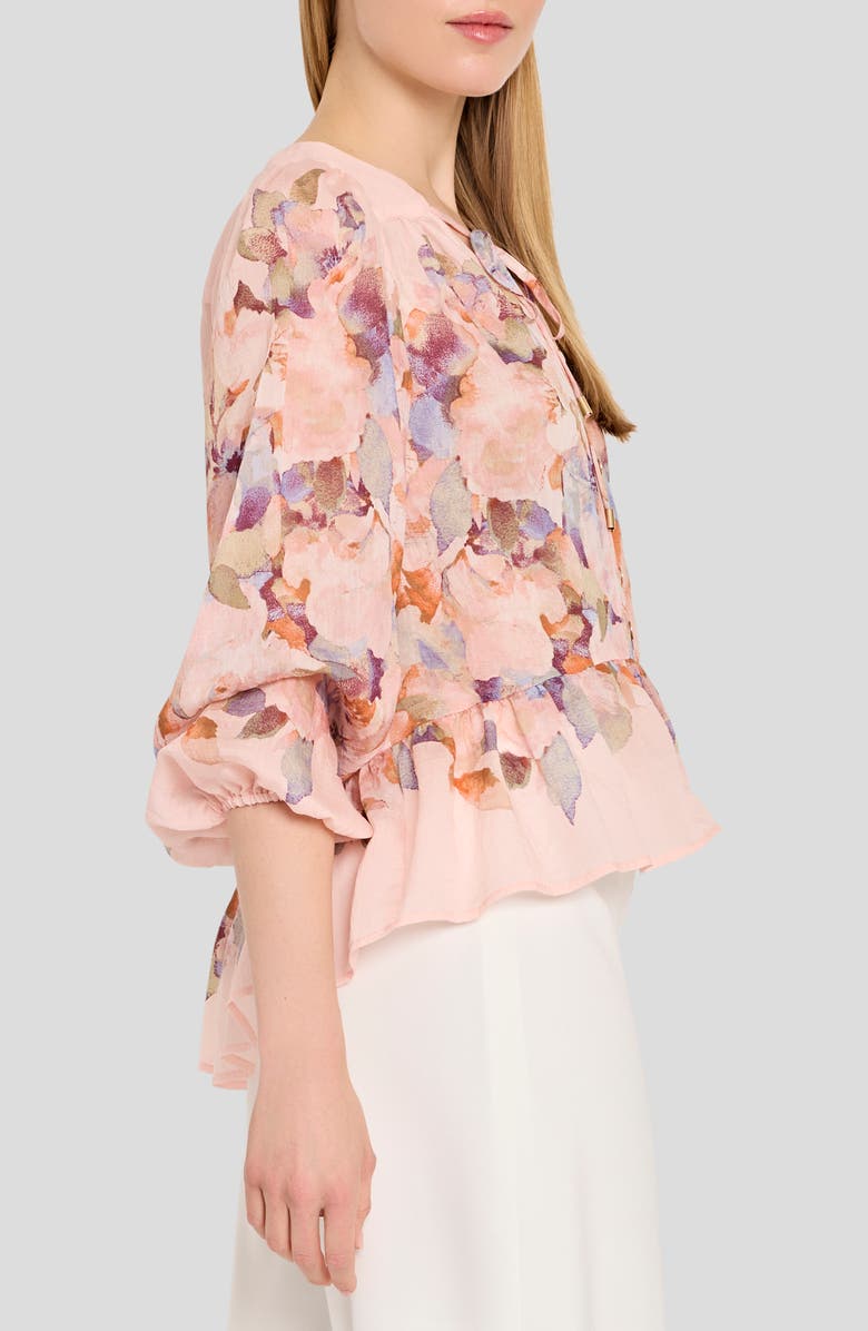 Tahari ASL Floral Print Peplum Chiffon Top, Alternate, color, Tea Rose Multi