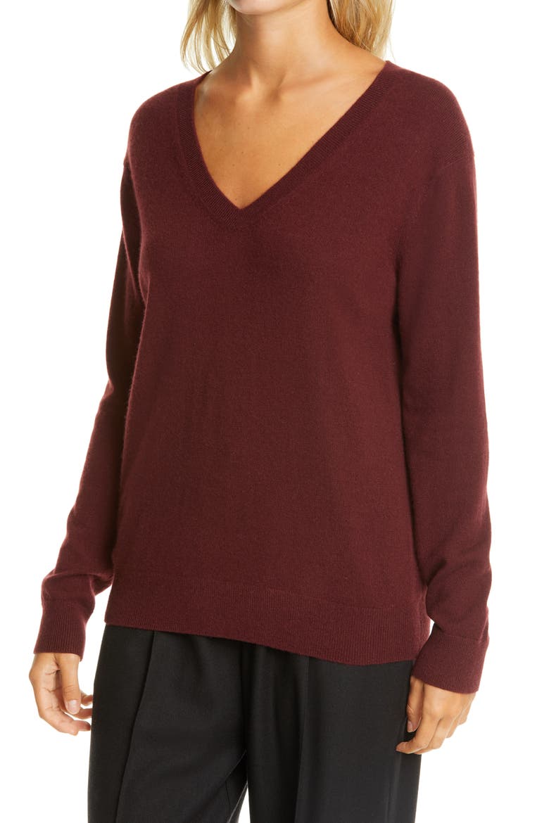 Weekend V-Neck Cashmere Sweater, Alternate, color, BLACK PLUM