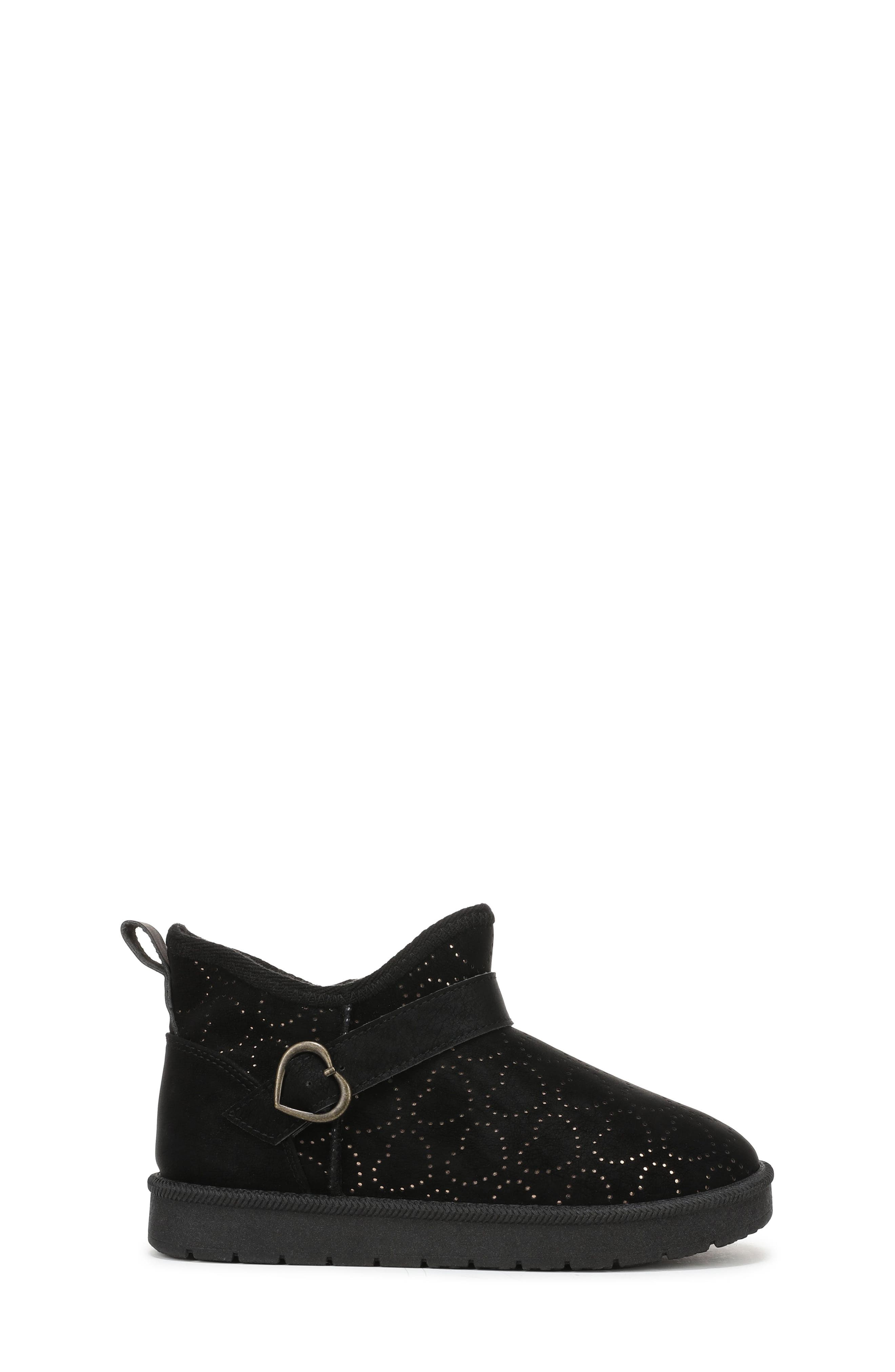 Kids' Perforated Heart Ankle Boot, Alternate, color, BLACK FAUX LEATHER