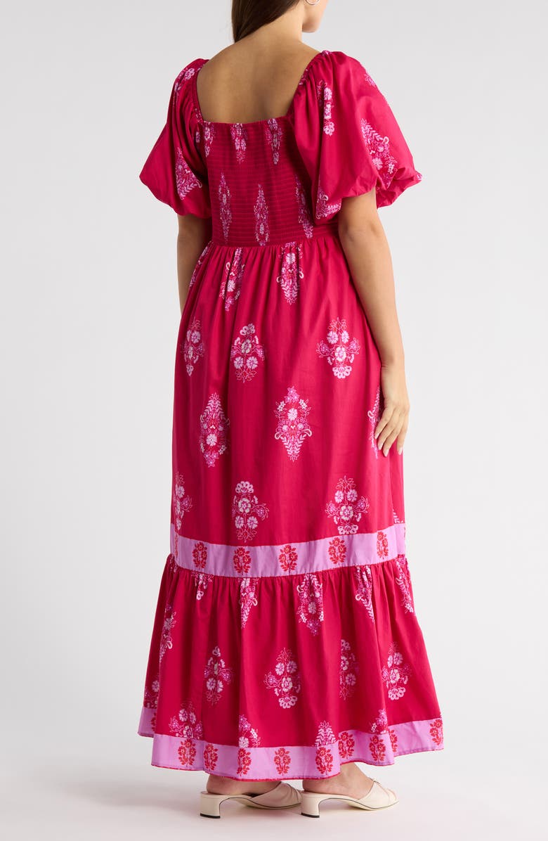 SUGARLIPS Mercer Floral Print Smocked Maxi Dress, Alternate, color, Berry