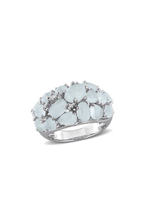 Milky Aquamarine & Diamond Dome Ring