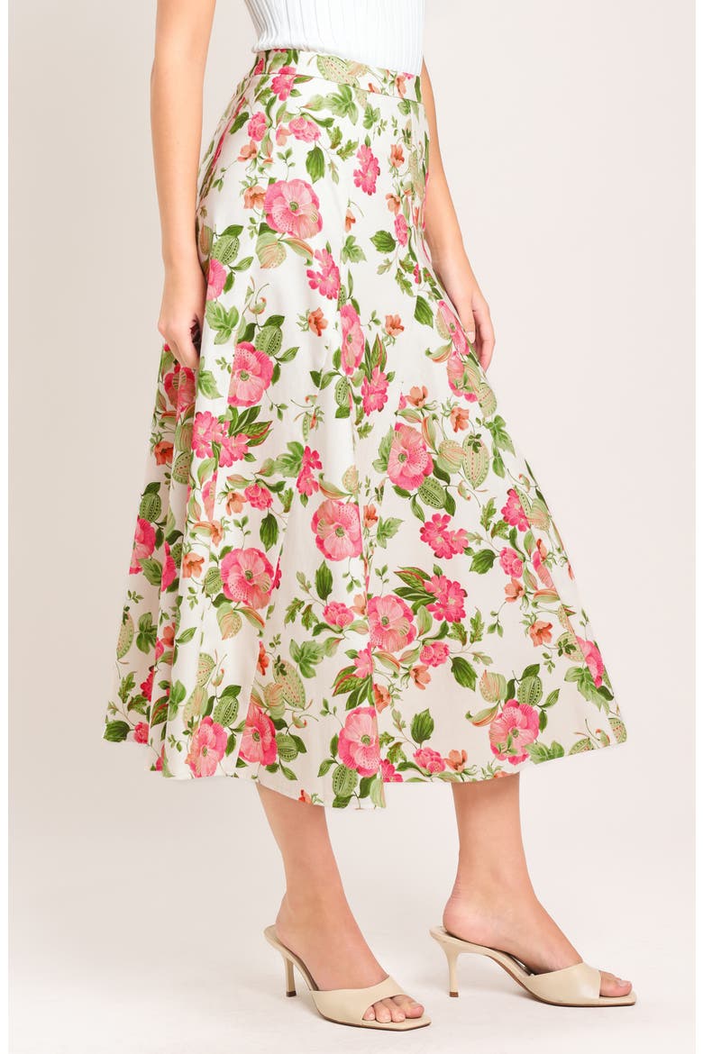Floral Cotton Twill Midi Skirt, Alternate, color, IVORY