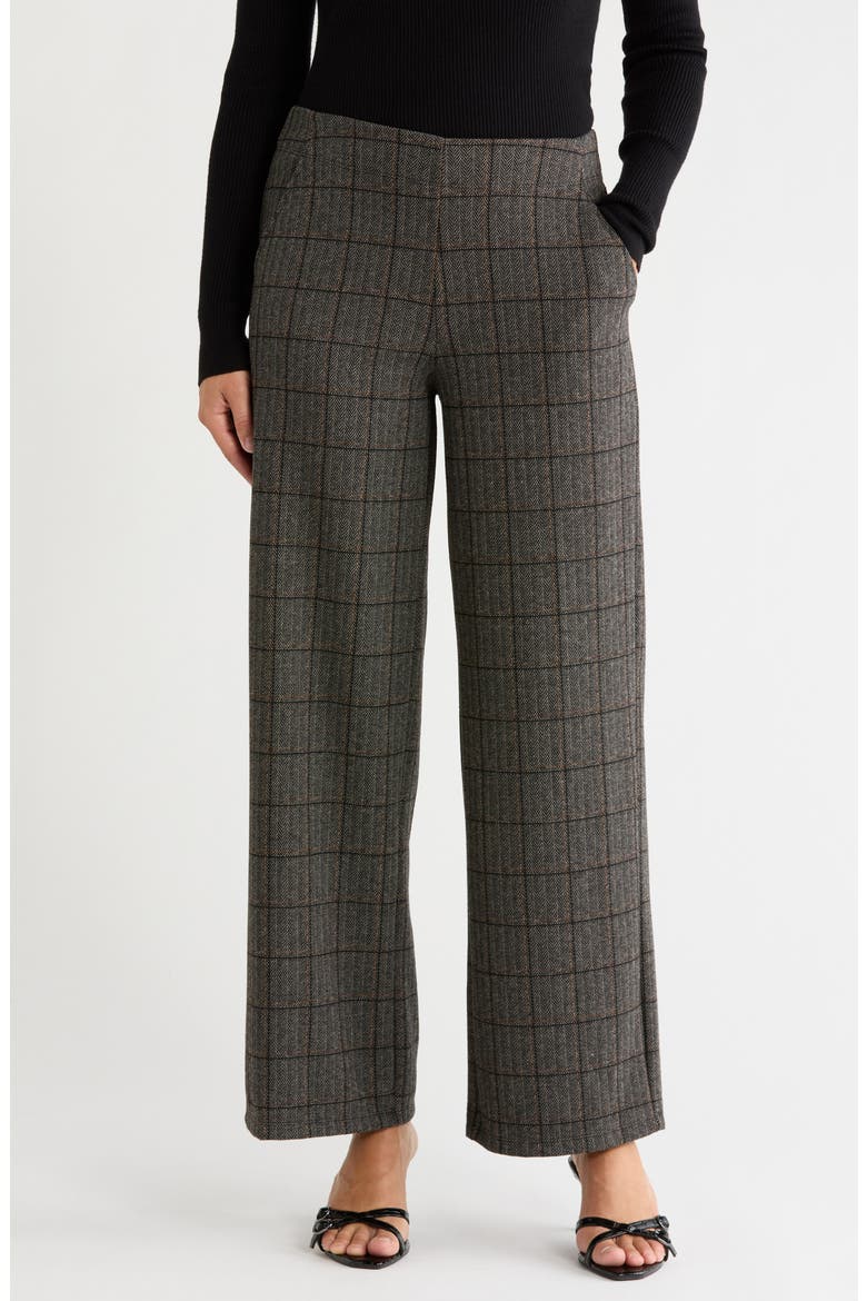 Double Knit Wide Leg Pants, Main, color, GREY/ BLACK WINDOW PANE