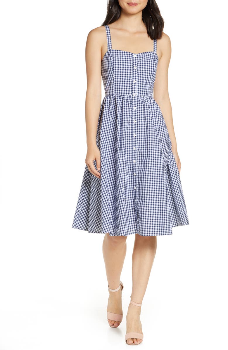 French Connection Gingham Fit & Flare Sundress, Main, color, 
