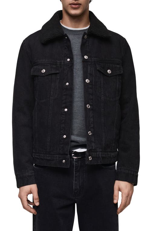 Mango Men's Slim-fit Shearling-effect Lining Denim Jacket In Black Denim