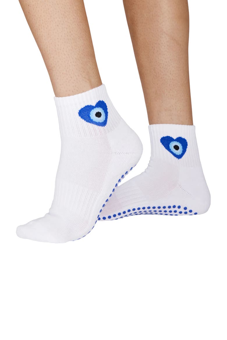 Evil Eye Ankle Grip Socks, Main, color, White