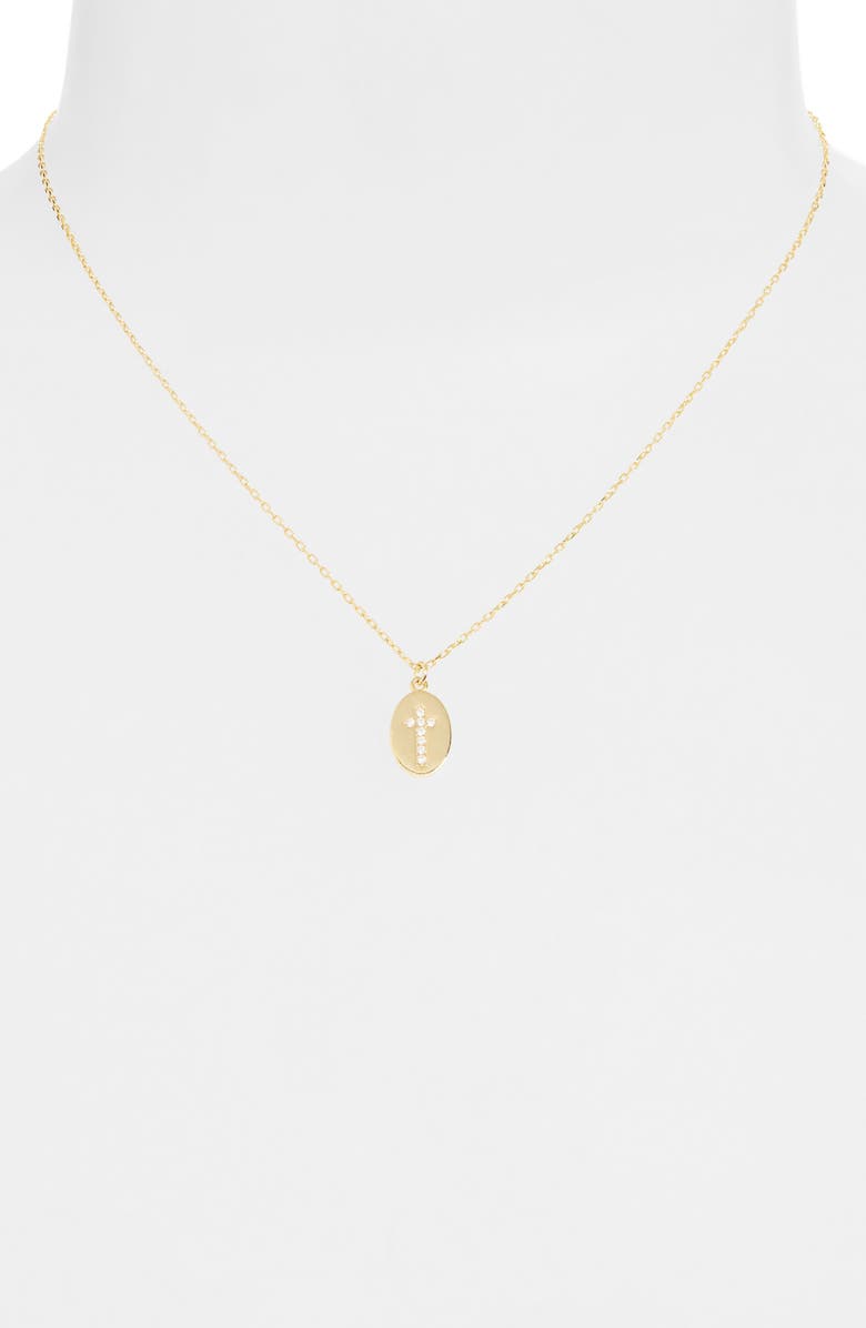 ARGENTO VIVO Cubic Zirconia Cross Oval Pendant Necklace, Alternate, color, Gold