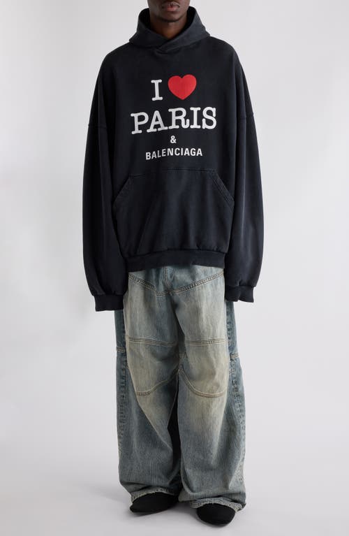 Balenciaga Large Fit Graphic Hoodie In Faded Washed Black