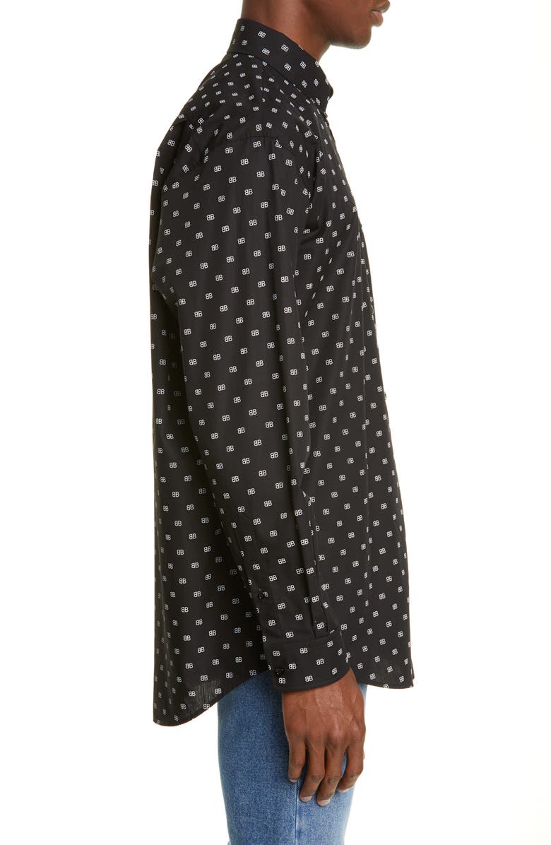 Balenciaga Logo Print Button-Down Shirt, Alternate, color,