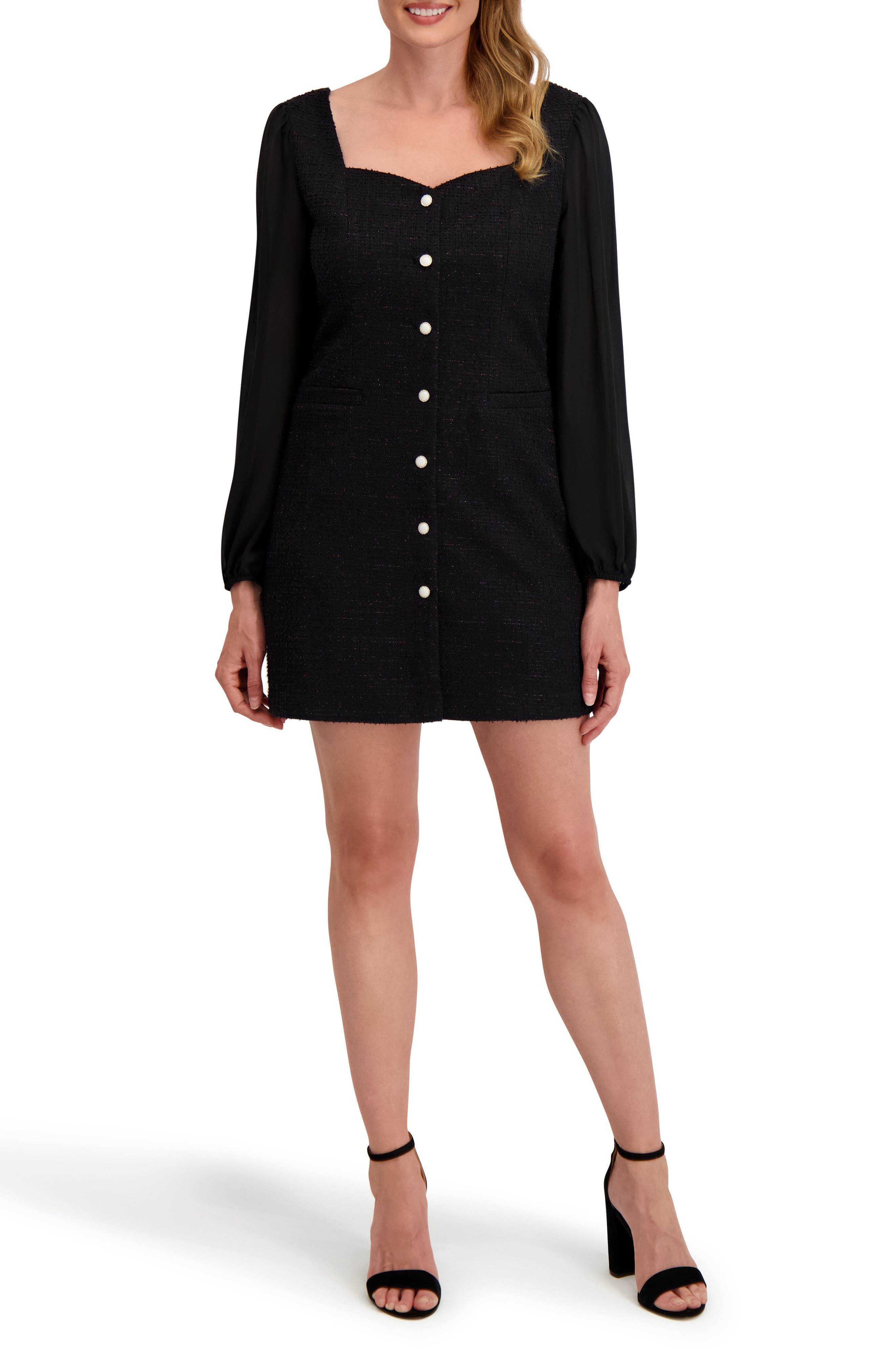 Laundry by Shelli Segal Isla Long Sleeve Mixed Media Minidress