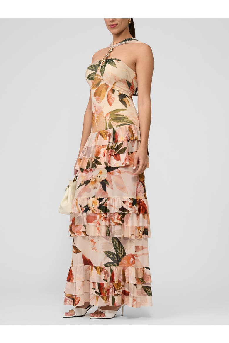 Solana Mesh Tiered Long Dress, Alternate, color, Ivory Floral
