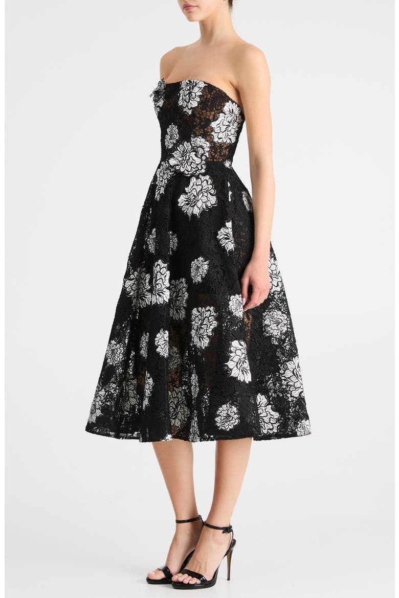 Cassandra Strapless Guipure Lace Dress, Alternate, color, BLACK/ WHITE