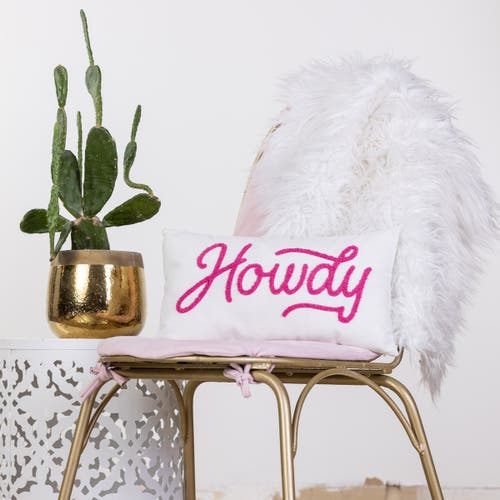 Totalee Gift Howdy Towel Loop Lumbar Pillow Polyester White In Pink