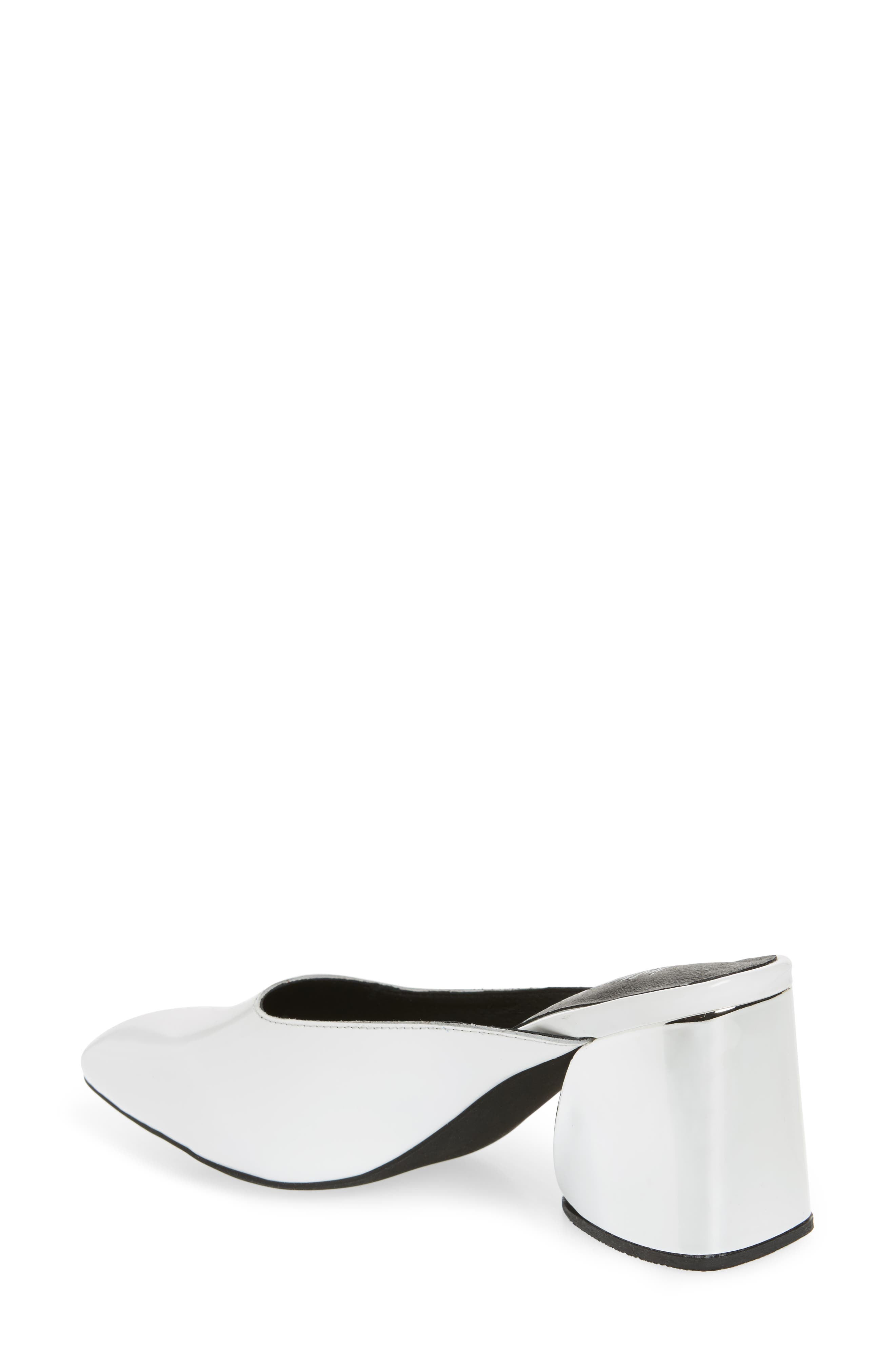 Lamer Flared Heel Mule, Alternate, color, WHITE/ SILVER LEATHER