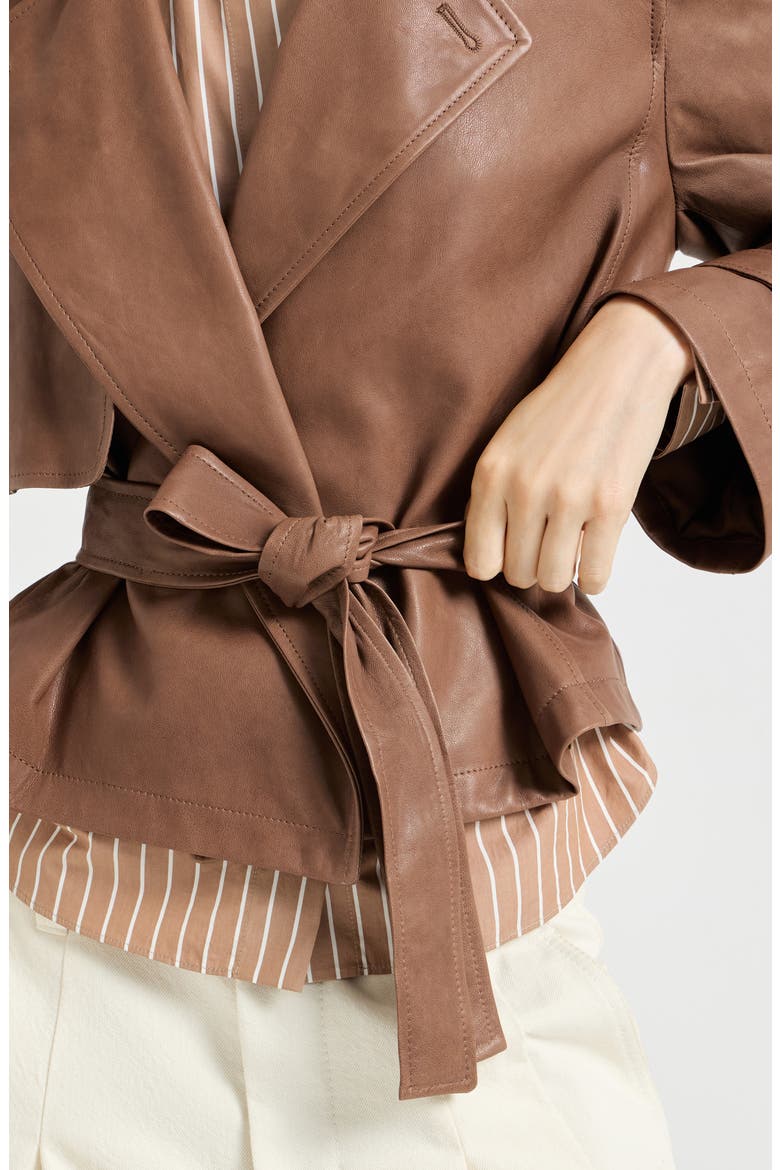 Vintage nappa leather cropped trench with monili, Alternate, color, Brown