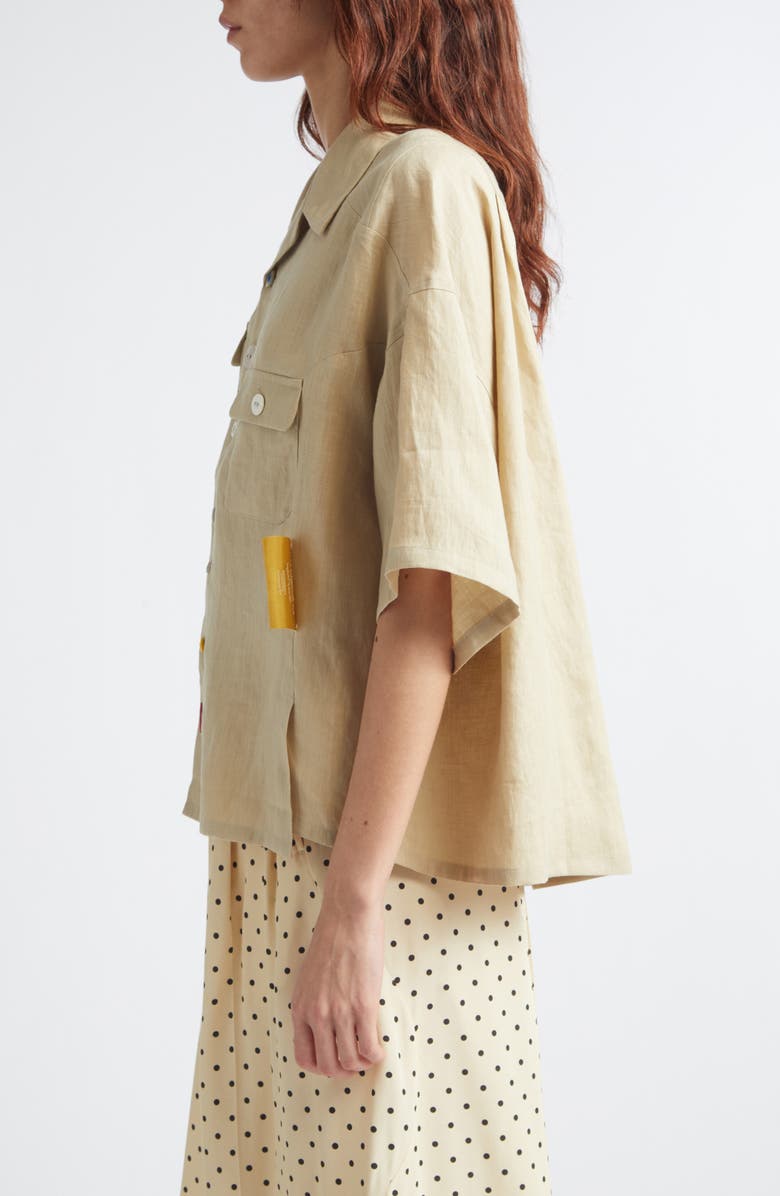 Undercover Asymmetric Linen Camp Shirt, Alternate, color, Beige