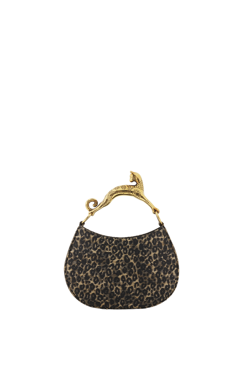 Lanvin Hobo Cat Small Raffia Bag With A Leopard Print And Cat Handle, Alternate, color, Beige/Black
