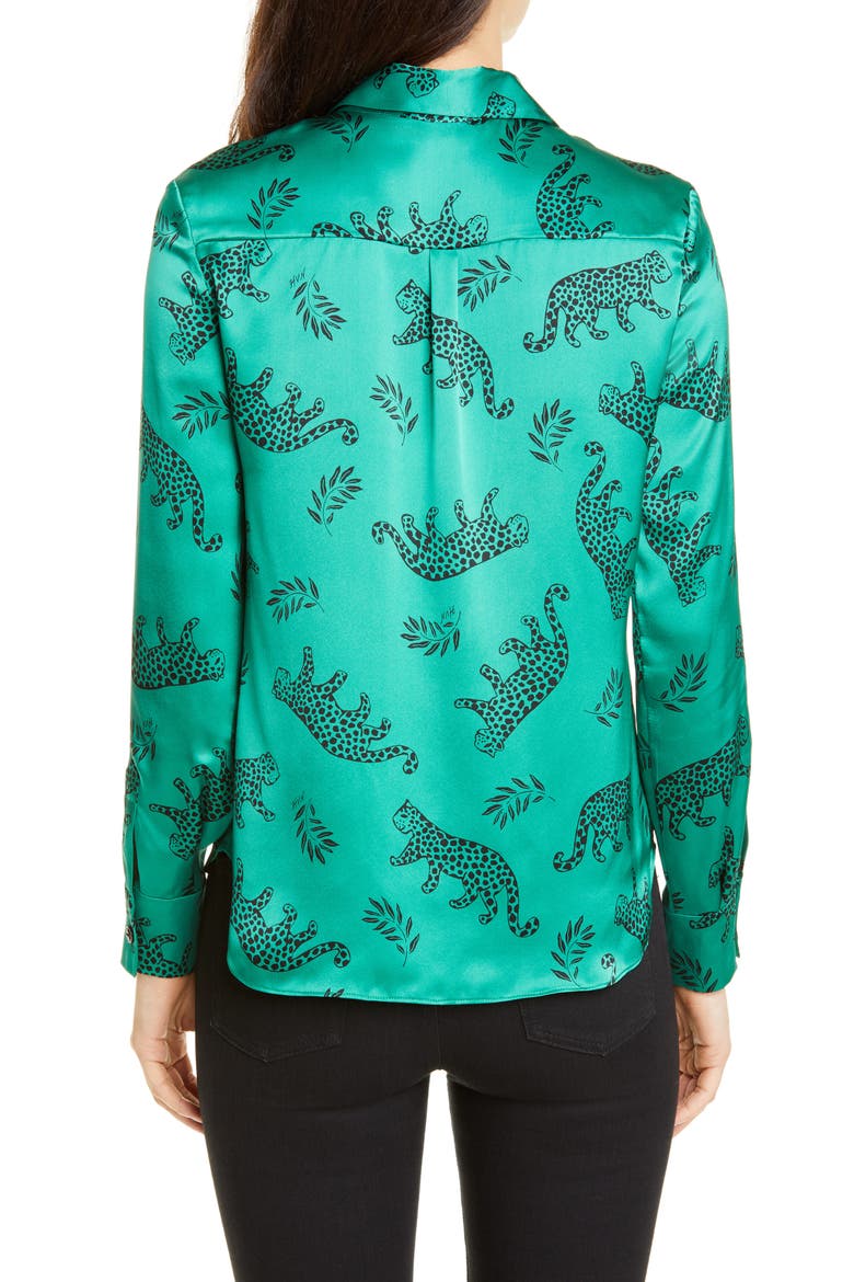 Cristina Silk Blouse, Alternate, color, GREEN SHINY TARZAN LEOPARD