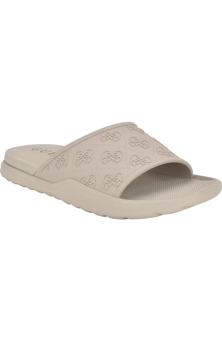 GUESS Magaria Slide Sandal, Main, color, Light Grey Logo Multi