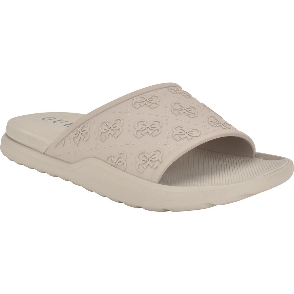 Guess Magaria Slide Sandal In Light Grey Logo Multi