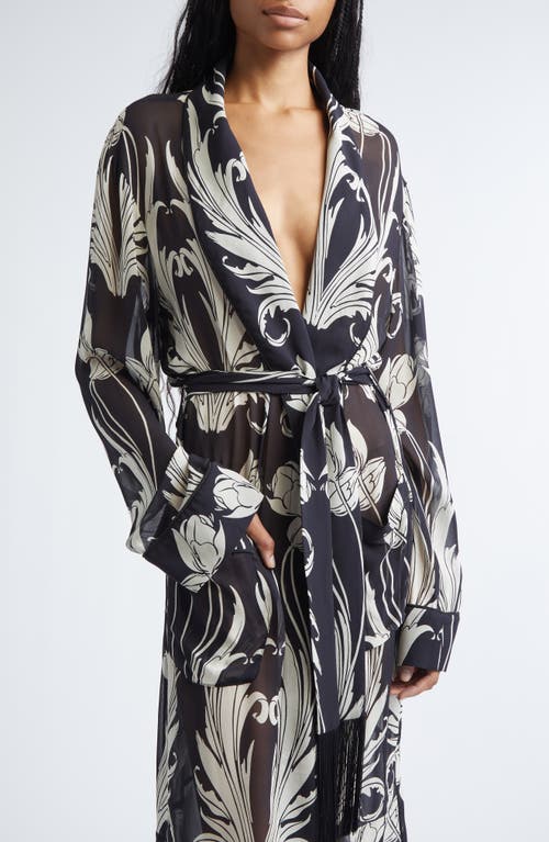 Monse Print Silk Georgette Wrap Coat In Black