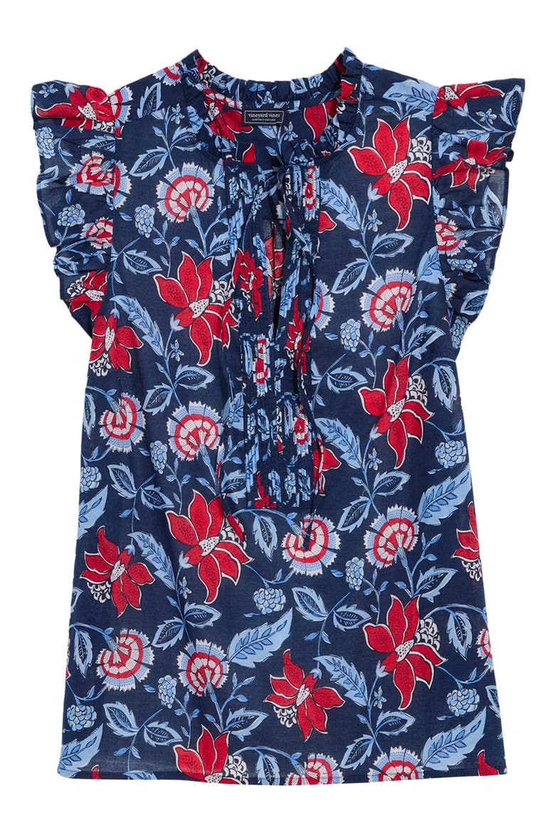 Adare Ruffle Sleeve Top, Alternate, color, INDIE FLORAL L NAVY