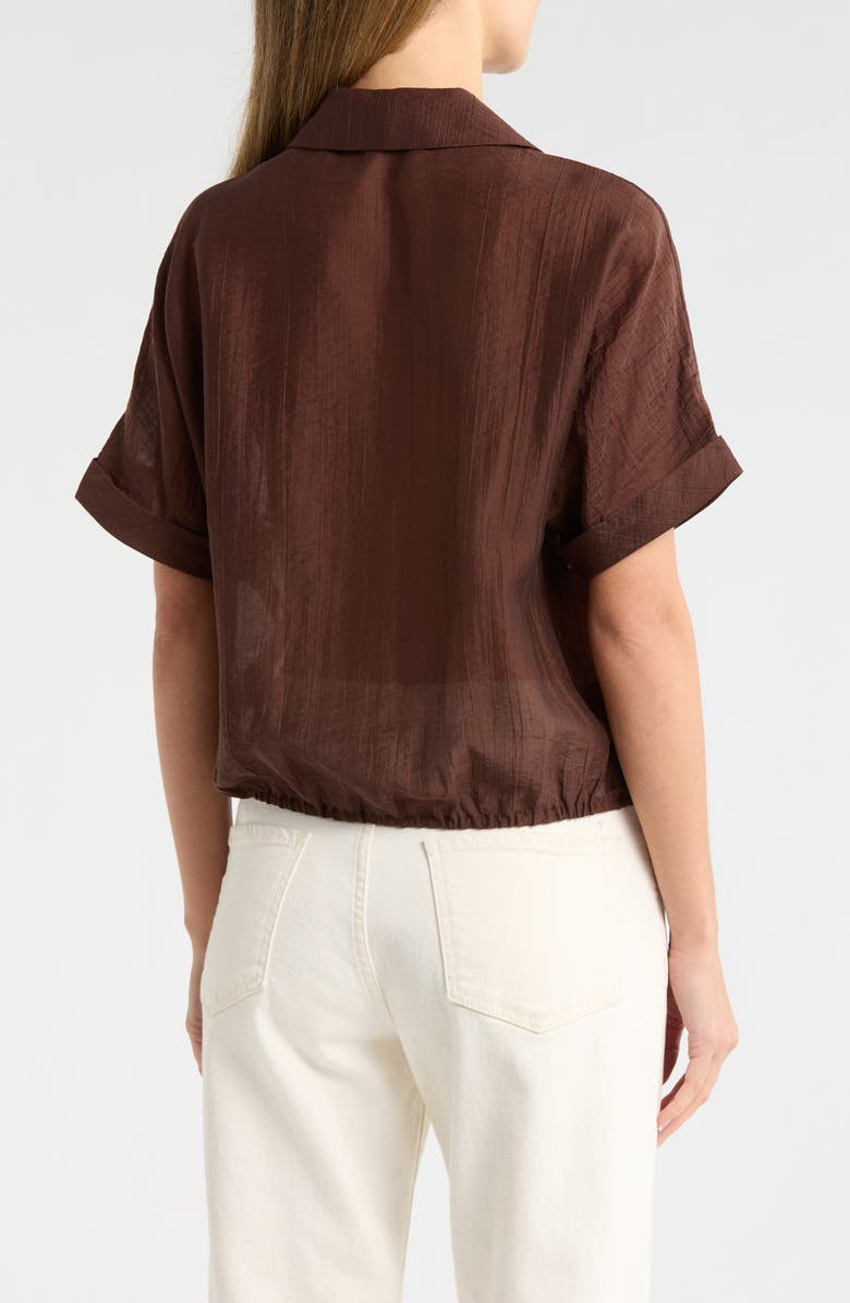 Adrianna Papell Short Sleeve Tie Hem Button-Up Shirt, Alternate, color, Chickory Coffee