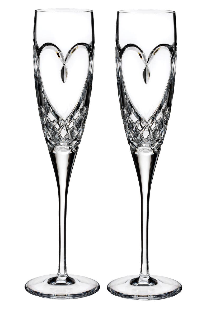 True Love Set of 2 Lead Crystal Champagne Flutes, Alternate, color, CLEAR
