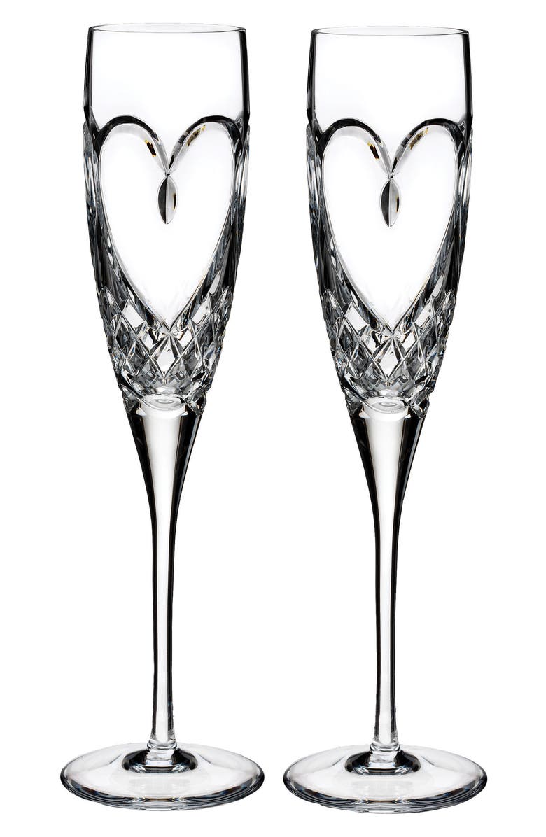 Waterford True Love Set of 2 Lead Crystal Champagne Flutes, Alternate, color, Clear