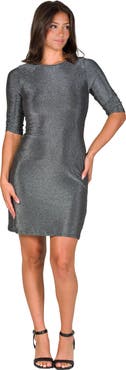 24seven Comfort Apparel Petites Elbow Length Sleeve Shimmer Bodycon Mini Party Dress