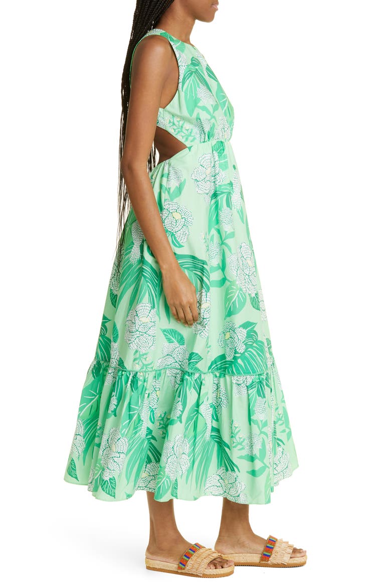 Dewdrop Floral Cutout Tiered Organic Cotton Dress, Alternate, color, DEWDROP FLORAL GREEN