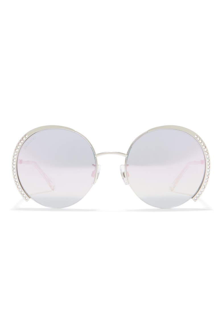 56mm Round Sunglasses, Main, color, SHINY PALLADIUM / GRADIENT