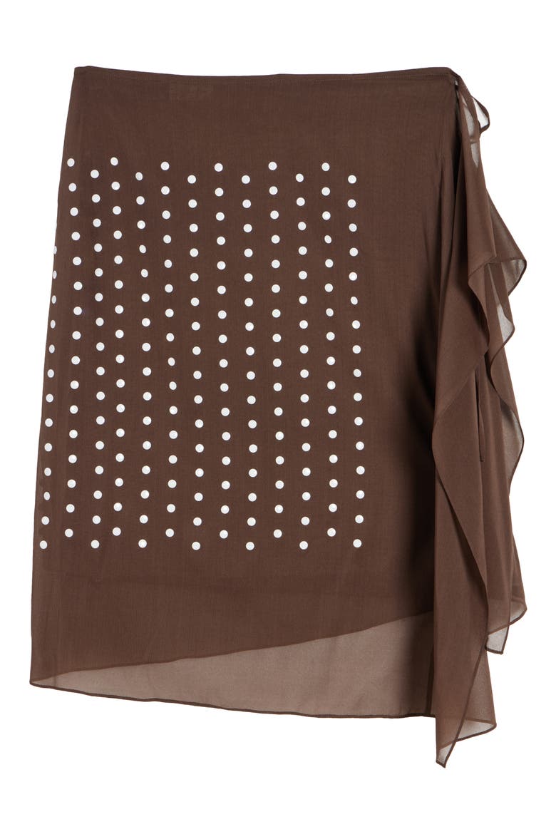 Sima Polka Dot Stretch Silk Wrap Skirt, Alternate, color, BROWN