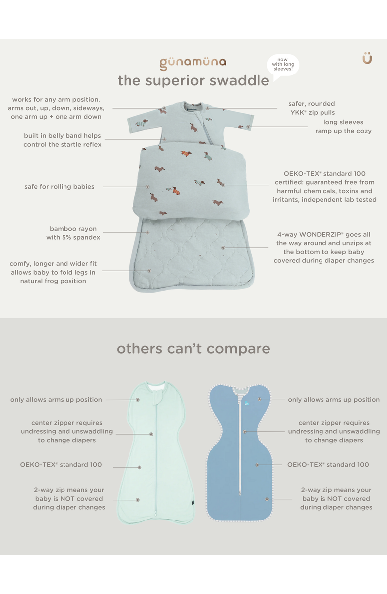 gunamuna Long Sleeve Swaddle Sleep Bag, 1.0 TOG - Baby, Alternate, color, Checkmate