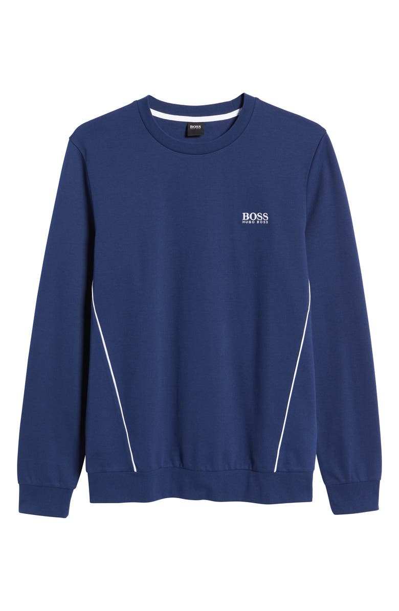 BOSS HUGO BOSS Tracksuit Piqué Crewneck Lounge Sweatshirt, Alternate, color, Medium Blue