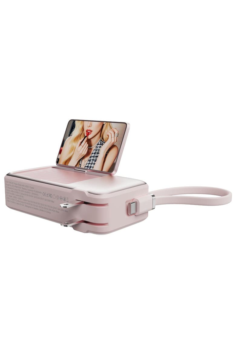 ReFlextion 45W USB-C Power Bank with Folding Mirror 10,000 mAh, Alternate, color, Pink