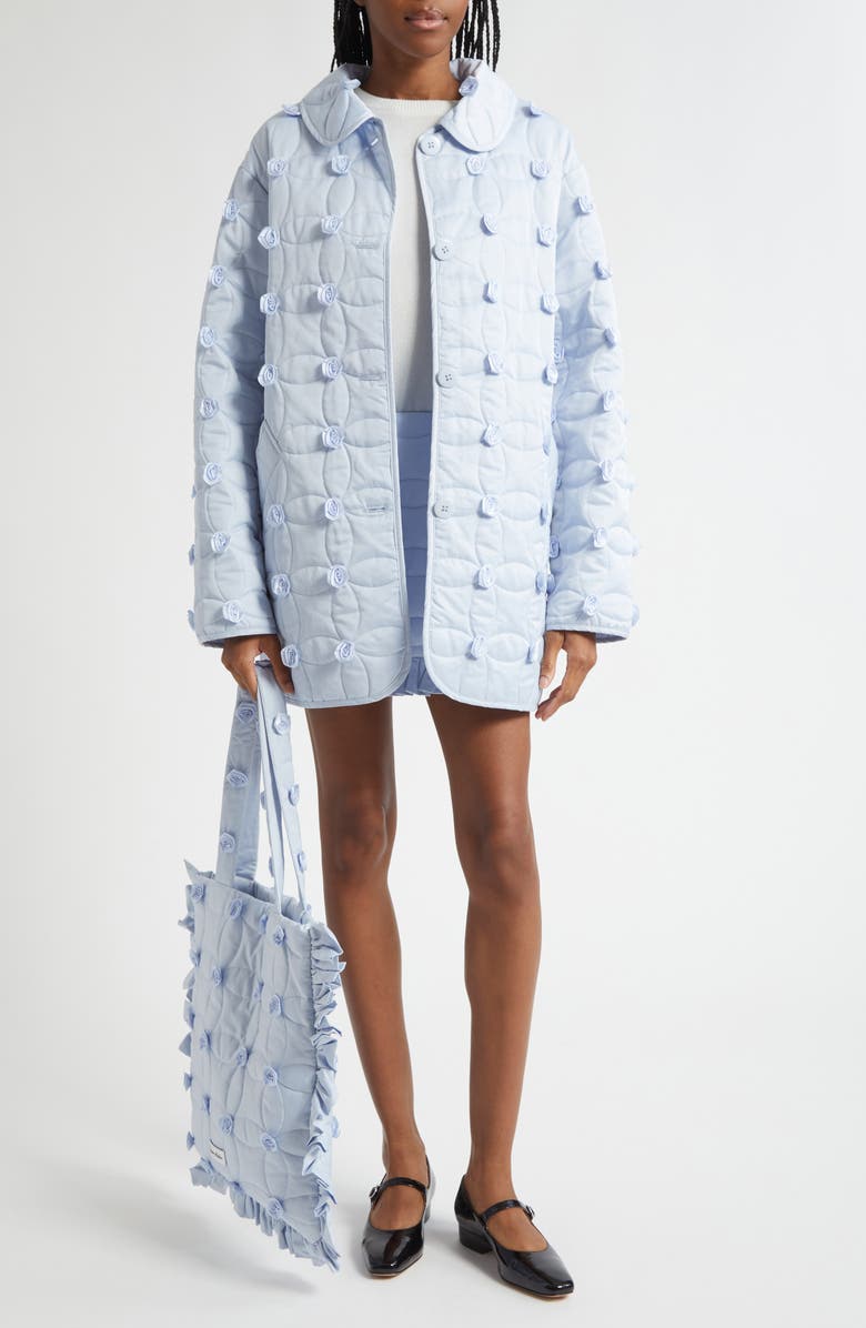 Tanner Fletcher Gender Inclusive Arnie Rosette Embellished Quilted Jacket, Alternate, color, Light Blue