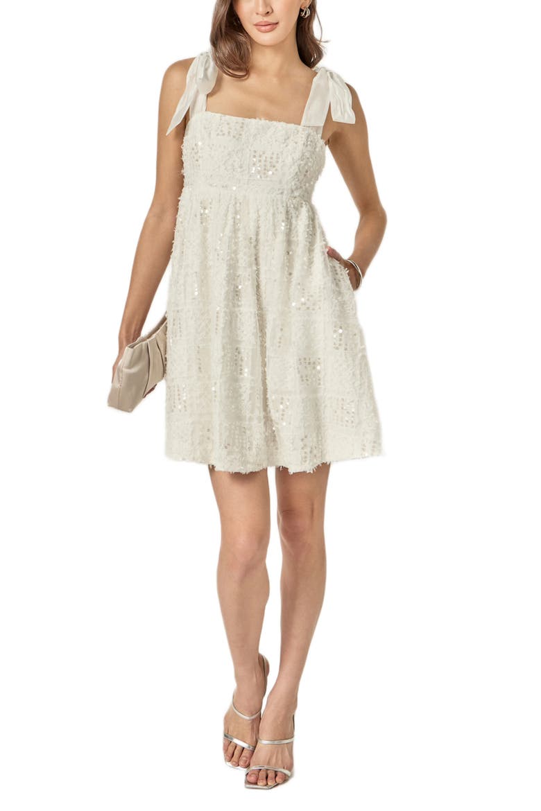 Sequin Empire Waist Minidress, Alternate, color, WHITE