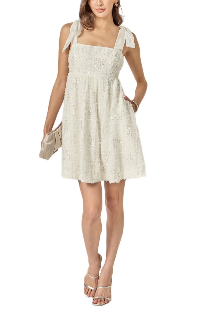 English Factory Sequin Empire Waist Minidress, Alternate, color, White
