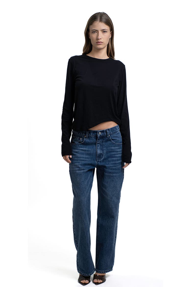 Moa Mid Waist Wide Leg Denim, Main, color, Dark denim