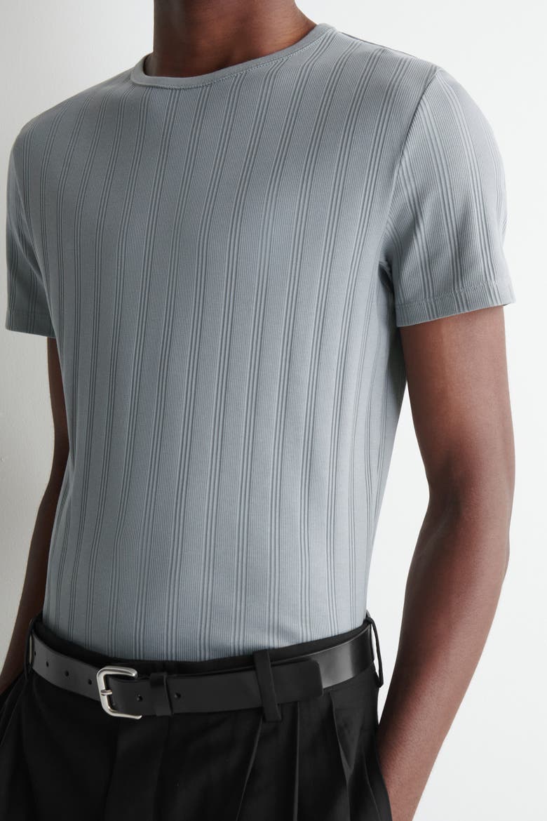Slim-fit Wide-rib Cotton T-shirt, Alternate, color, GRAY