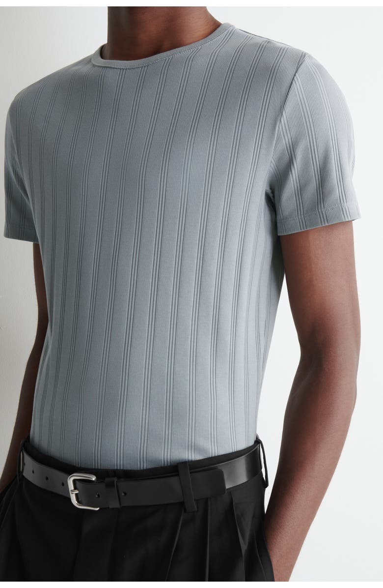 COS Slim-fit Wide-rib Cotton T-shirt, Alternate, color, Gray