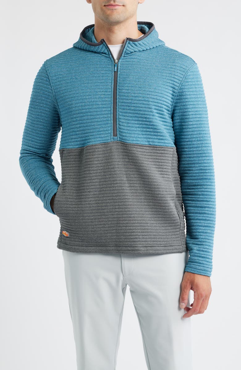 johnnie-O Werner Rib Colorblock Half Zip Hoodie, Main, color, Mercury