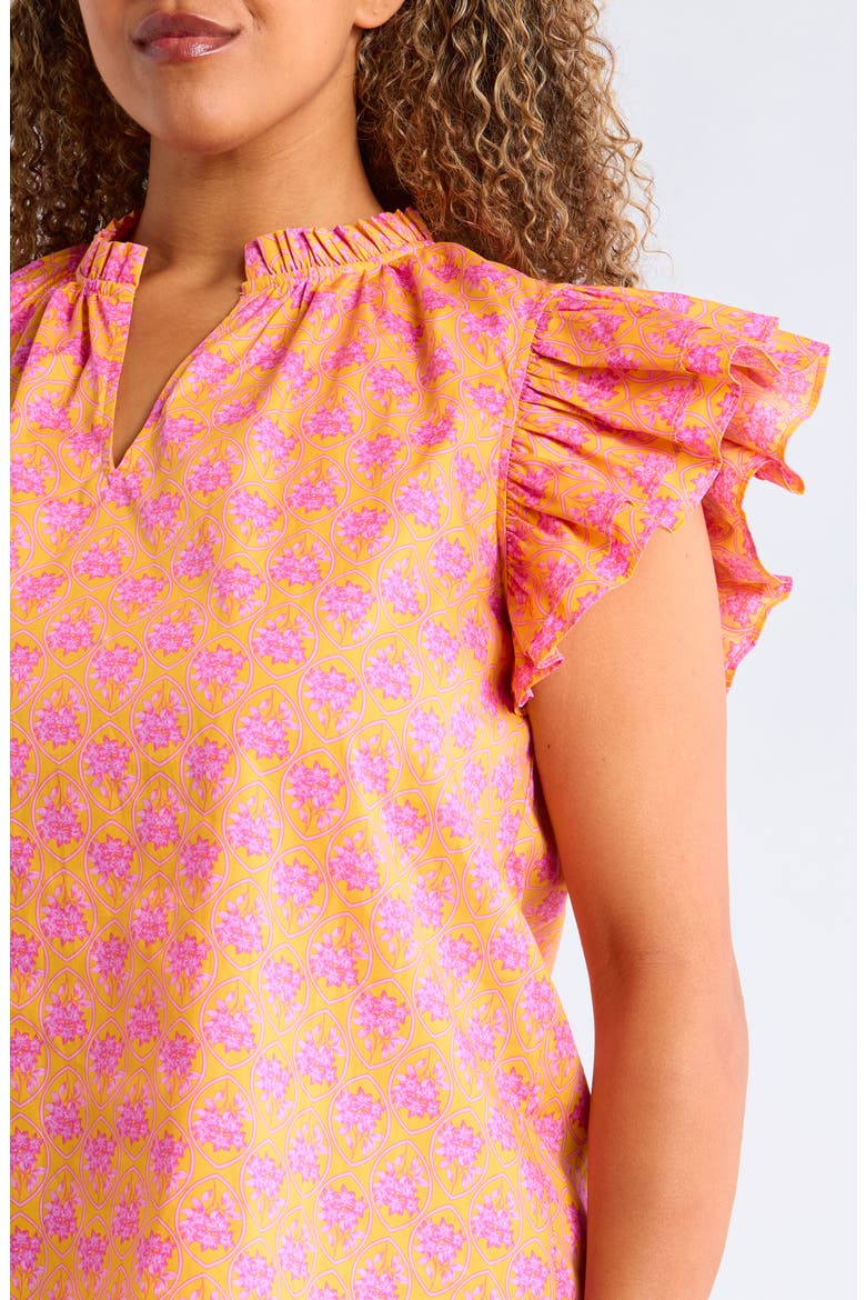 Risette Floral Tiered Ruffle Sleeve Top, Alternate, color, ORANGE-PINKS-MULTI