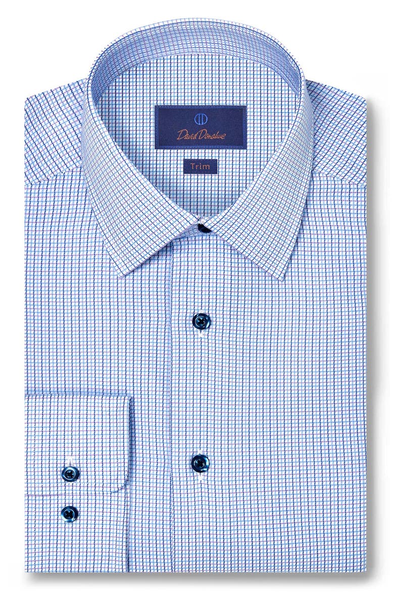 Trim Fit Micro Dobby Check Dress Shirt, Main, color, BLUE/ BERRY